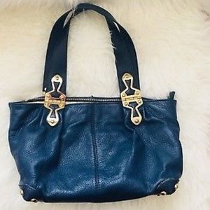 MICHAEL KORS Blue Leather Handbag Gold MK Hardware